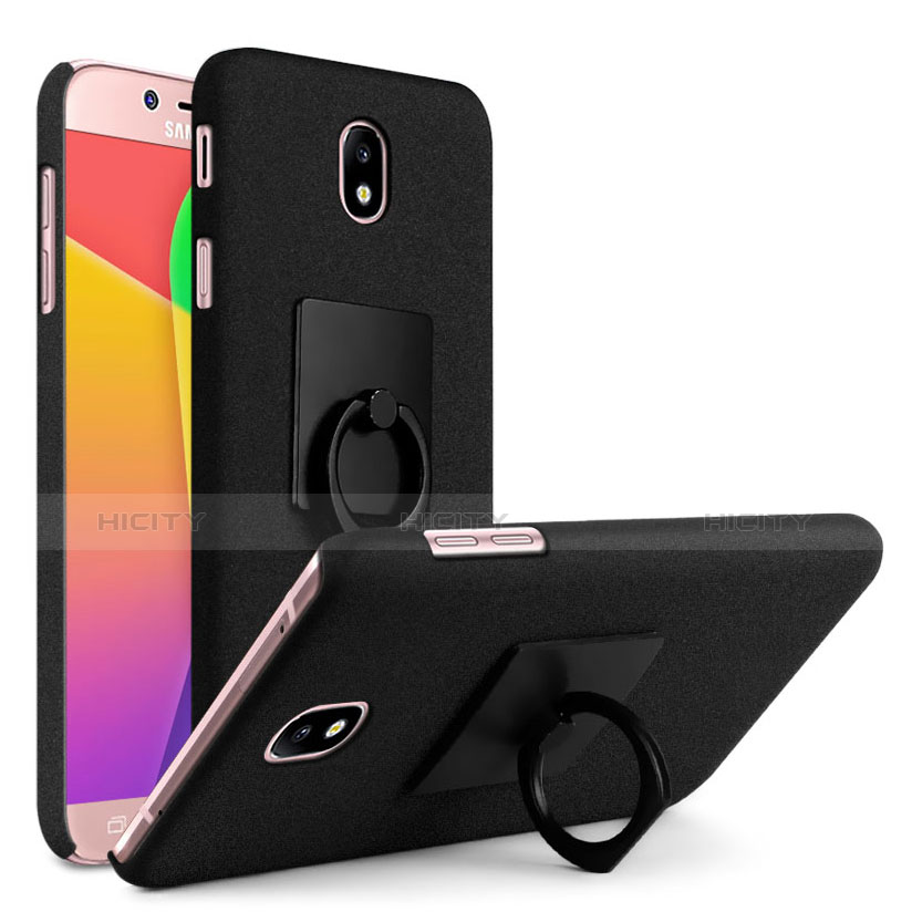 Funda Dura Plastico Rigida Fino Arenisca con Anillo de dedo Soporte para Samsung Galaxy J7 (2017) Duos J730F Negro