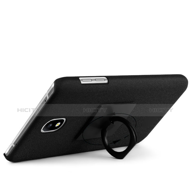 Funda Dura Plastico Rigida Fino Arenisca con Anillo de dedo Soporte para Samsung Galaxy J7 (2017) Duos J730F Negro