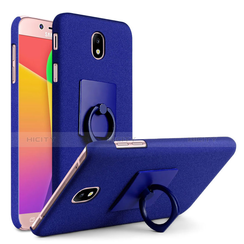 Funda Dura Plastico Rigida Fino Arenisca con Anillo de dedo Soporte para Samsung Galaxy J7 Pro Azul