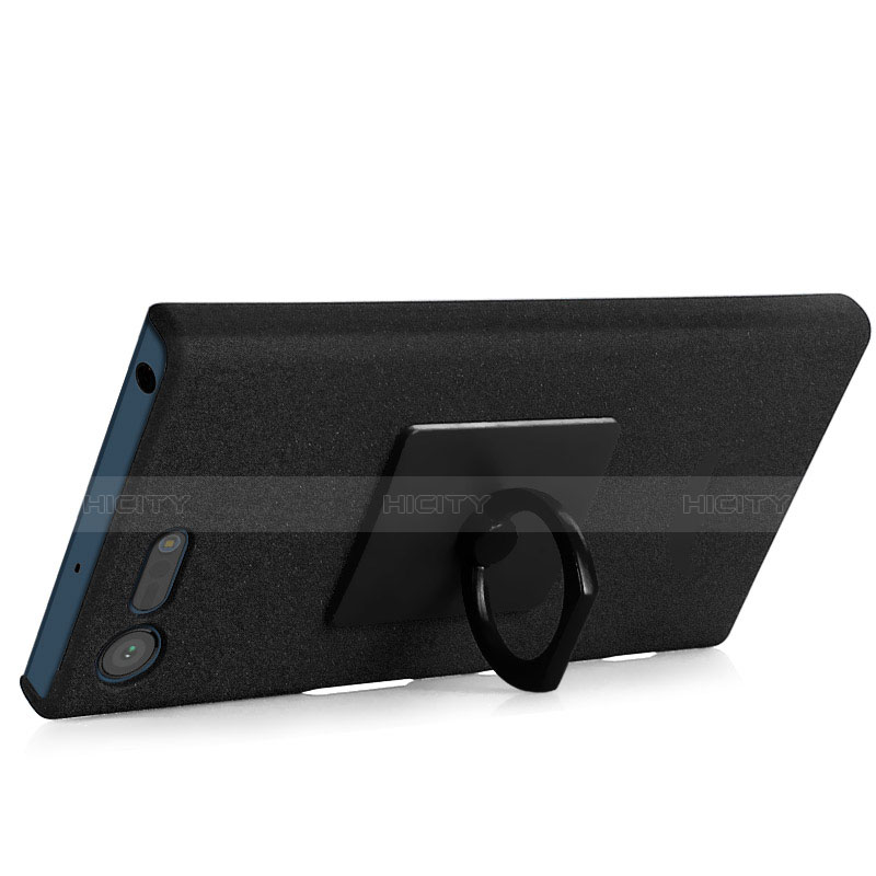 Funda Dura Plastico Rigida Fino Arenisca con Anillo de dedo Soporte para Sony Xperia X Compact Negro