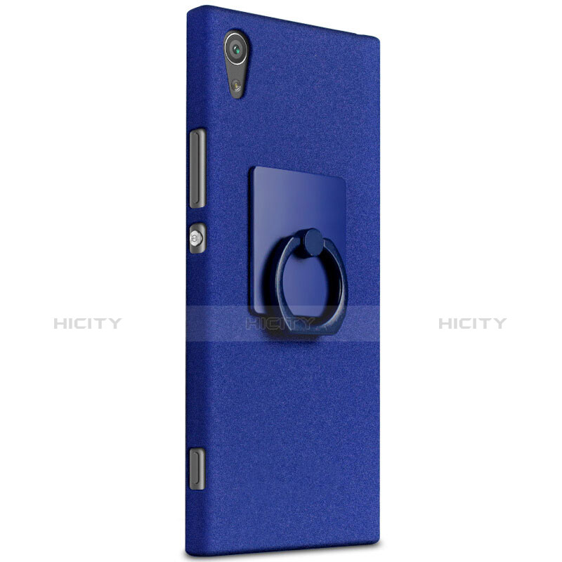 Funda Dura Plastico Rigida Fino Arenisca con Anillo de dedo Soporte para Sony Xperia XA1 Azul