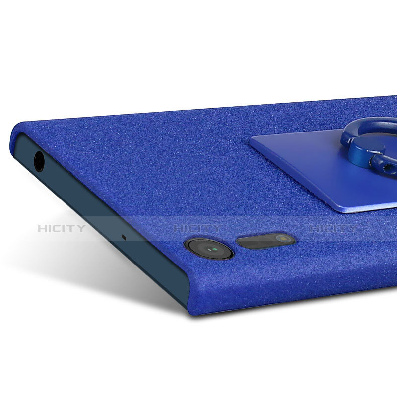 Funda Dura Plastico Rigida Fino Arenisca con Anillo de dedo Soporte para Sony Xperia XZ Azul