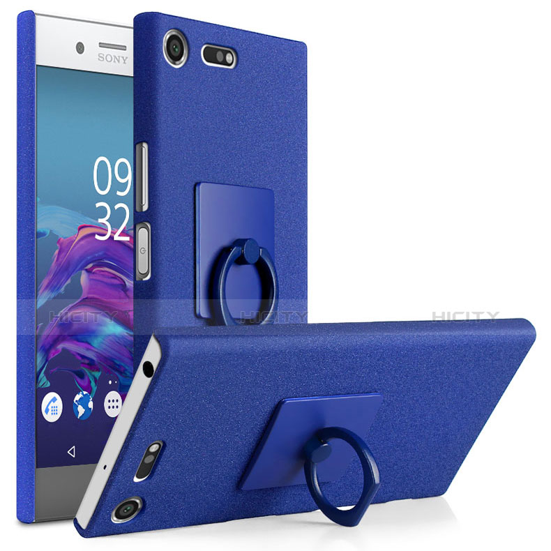 Funda Dura Plastico Rigida Fino Arenisca con Anillo de dedo Soporte para Sony Xperia XZ Premium Azul