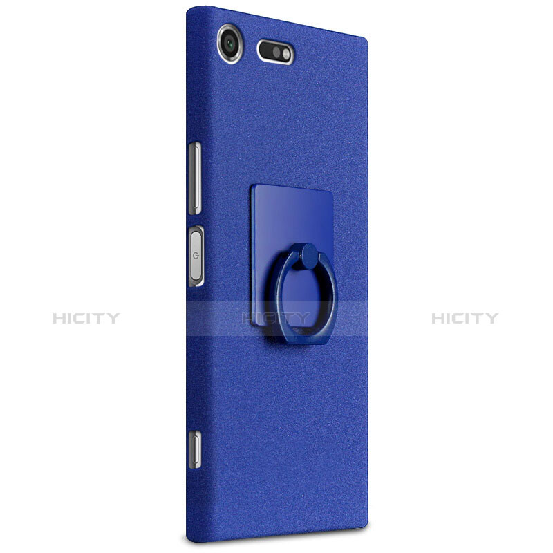 Funda Dura Plastico Rigida Fino Arenisca con Anillo de dedo Soporte para Sony Xperia XZ Premium Azul