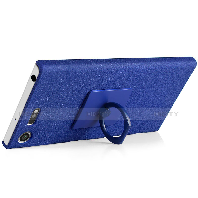 Funda Dura Plastico Rigida Fino Arenisca con Anillo de dedo Soporte para Sony Xperia XZ Premium Azul