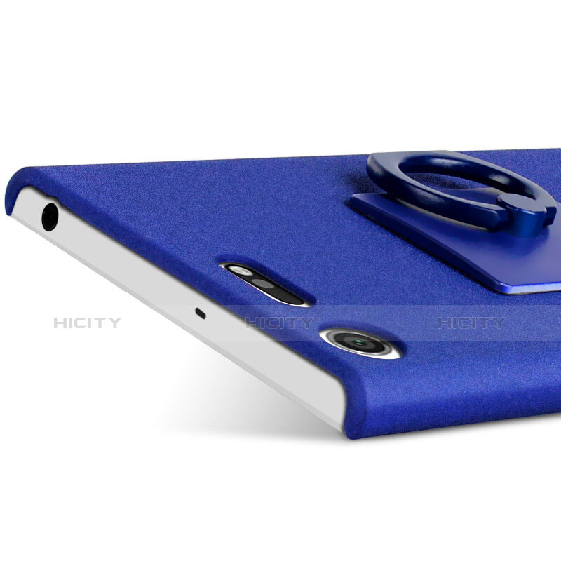 Funda Dura Plastico Rigida Fino Arenisca con Anillo de dedo Soporte para Sony Xperia XZ Premium Azul