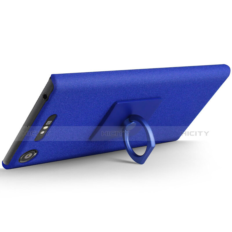 Funda Dura Plastico Rigida Fino Arenisca con Anillo de dedo Soporte para Sony Xperia XZ1 Azul