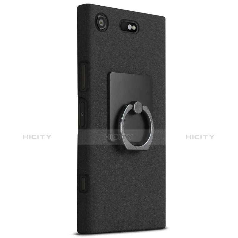 Funda Dura Plastico Rigida Fino Arenisca con Anillo de dedo Soporte para Sony Xperia XZ1 Compact Negro