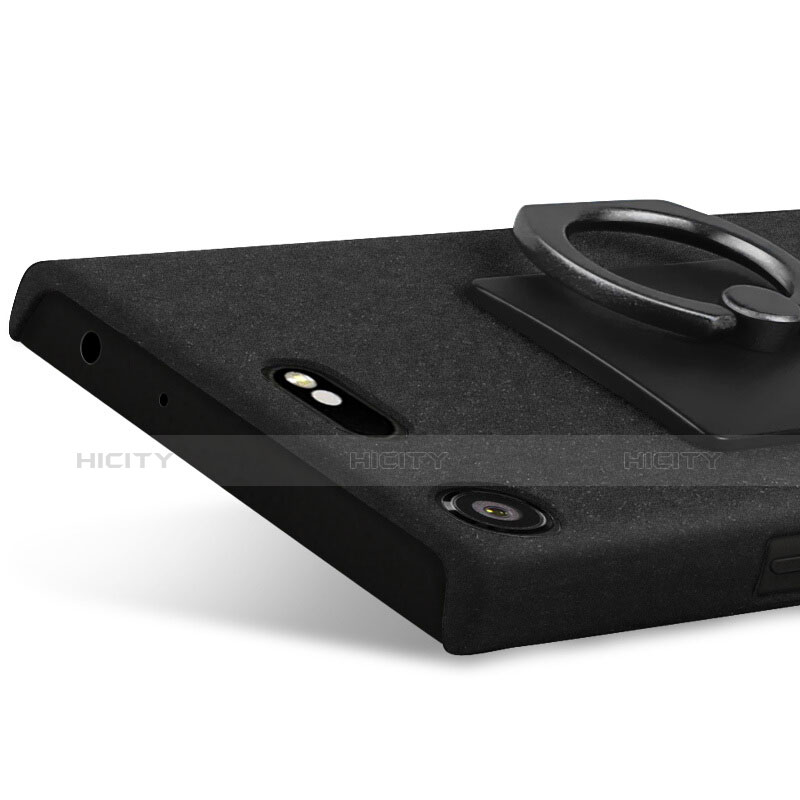 Funda Dura Plastico Rigida Fino Arenisca con Anillo de dedo Soporte para Sony Xperia XZ1 Compact Negro