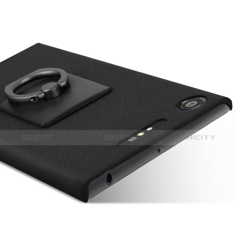 Funda Dura Plastico Rigida Fino Arenisca con Anillo de dedo Soporte para Sony Xperia XZ1 Negro