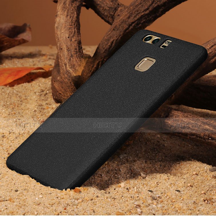 Funda Dura Plastico Rigida Fino Arenisca para Huawei P9 Plus Negro