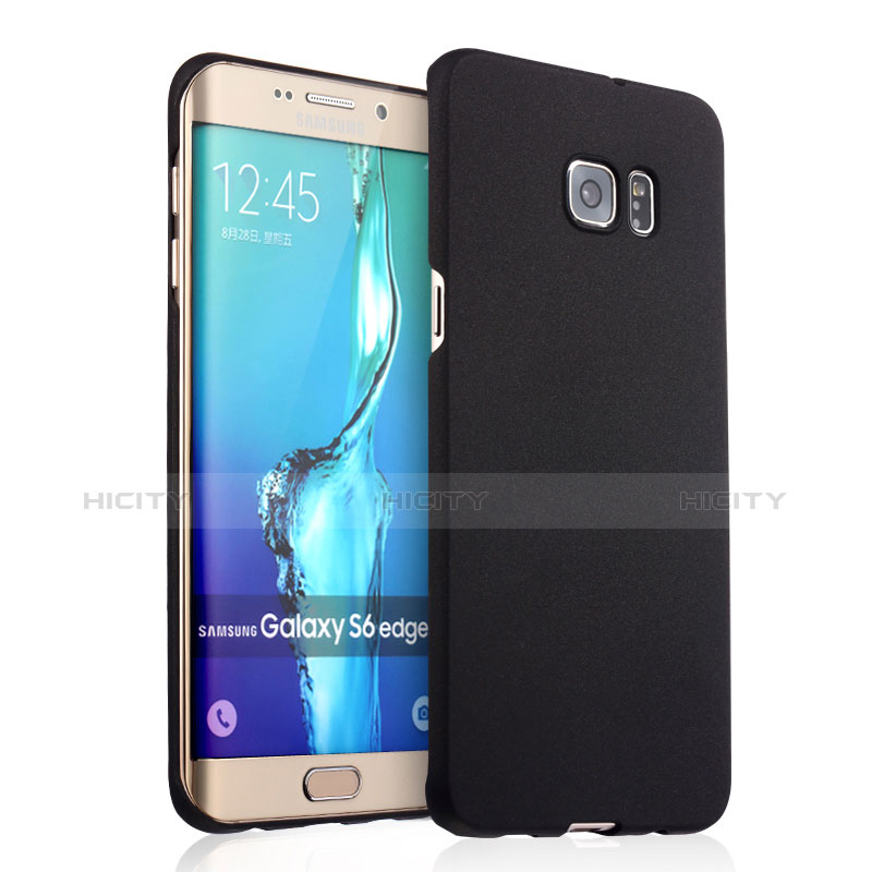 Funda Dura Plastico Rigida Fino Arenisca R03 para Samsung Galaxy S6 Edge+ Plus SM-G928F Negro