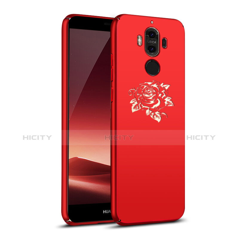 Funda Dura Plastico Rigida Flores para Huawei Mate 9 Rojo
