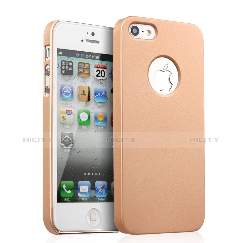 Funda Dura Plastico Rigida Mate con Agujero para Apple iPhone 5S Oro