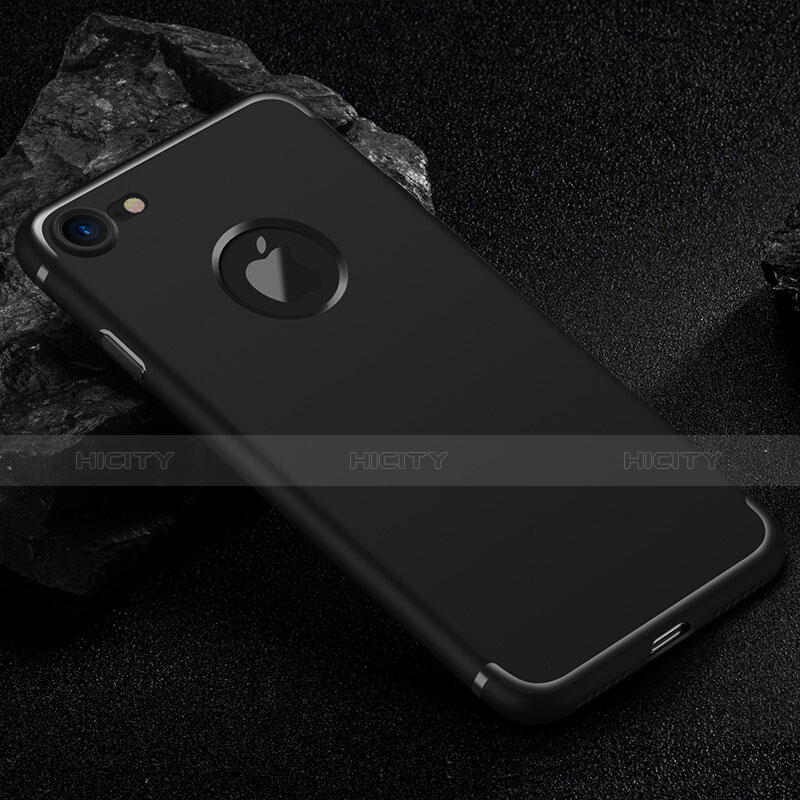 Funda Dura Plastico Rigida Mate con Agujero para Apple iPhone 7 Negro