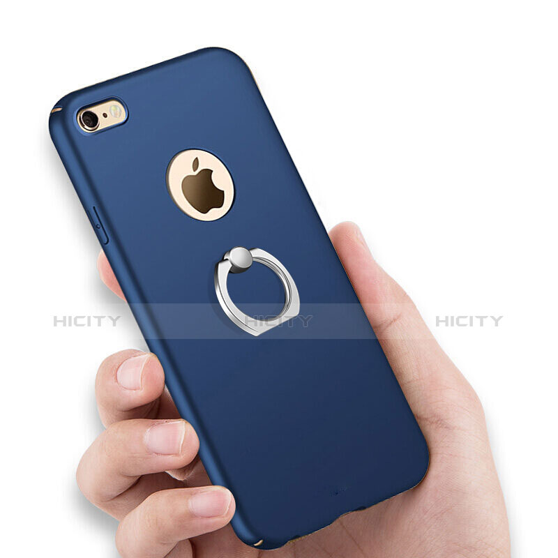 Funda Dura Plastico Rigida Mate con Agujero y Anillo de dedo Soporte para Apple iPhone 7 Azul