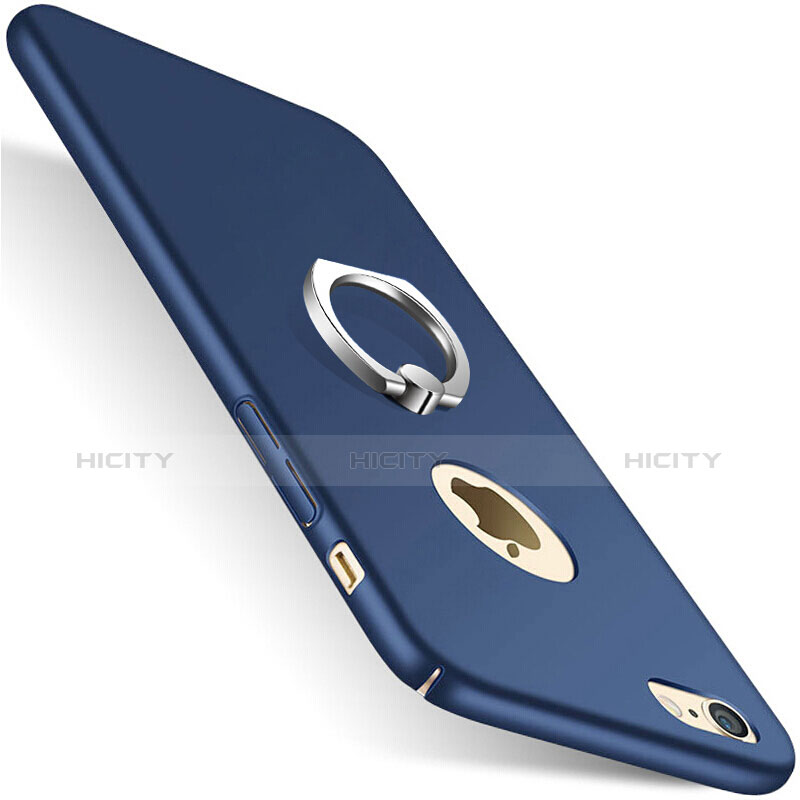 Funda Dura Plastico Rigida Mate con Agujero y Anillo de dedo Soporte para Apple iPhone 7 Azul