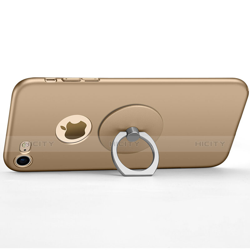 Funda Dura Plastico Rigida Mate con Agujero y Anillo de dedo Soporte para Apple iPhone 8 Oro