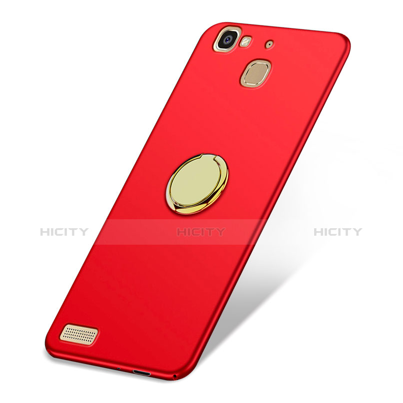 Funda Dura Plastico Rigida Mate con Anillo de dedo Soporte A02 para Huawei Enjoy 5S Rojo