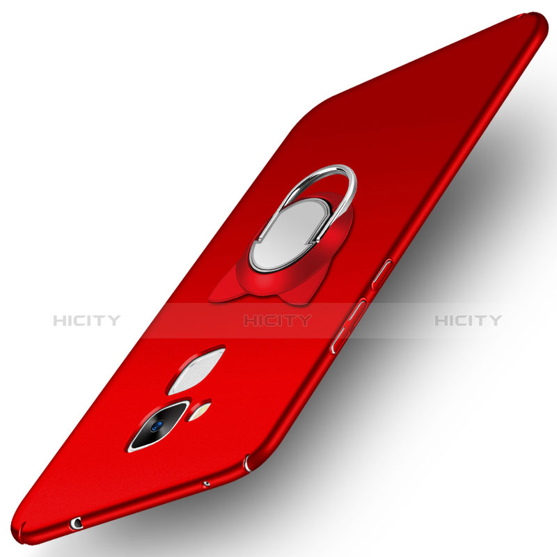 Funda Dura Plastico Rigida Mate con Anillo de dedo Soporte A02 para Huawei GR5 Mini Rojo