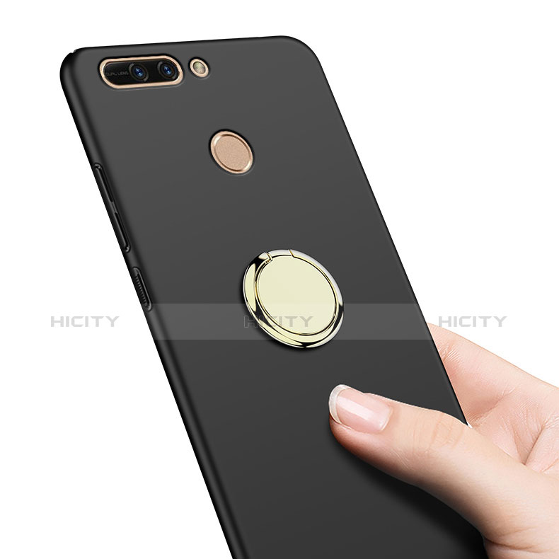 Funda Dura Plastico Rigida Mate con Anillo de dedo Soporte A02 para Huawei Honor 8 Pro Negro