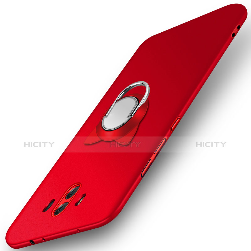 Funda Dura Plastico Rigida Mate con Anillo de dedo Soporte A02 para Huawei Mate 10 Rojo