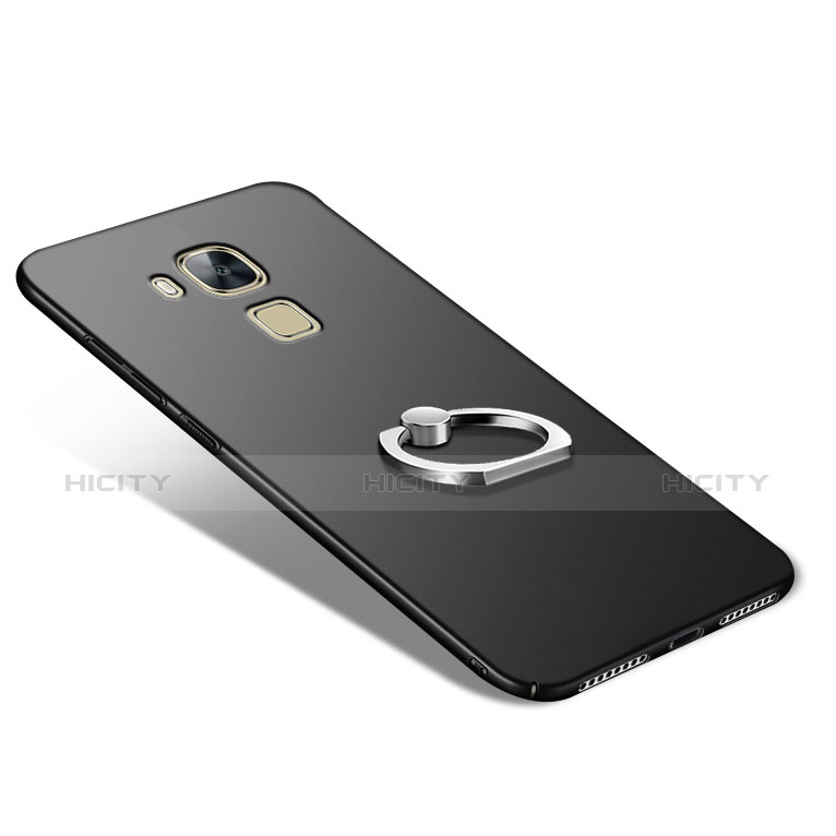 Funda Dura Plastico Rigida Mate con Anillo de dedo Soporte A02 para Huawei Nova Plus Negro