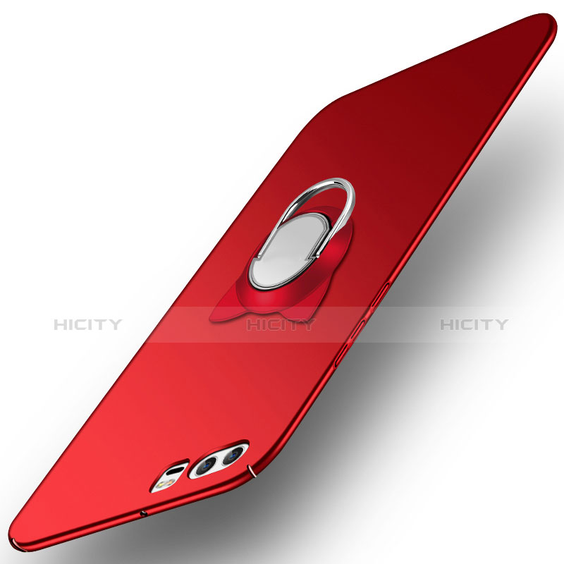 Funda Dura Plastico Rigida Mate con Anillo de dedo Soporte A02 para Huawei P10 Rojo