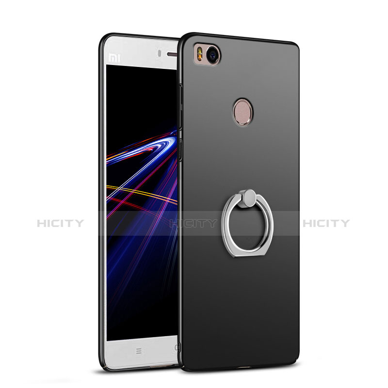 Funda Dura Plastico Rigida Mate con Anillo de dedo Soporte A02 para Xiaomi Mi 4S Negro