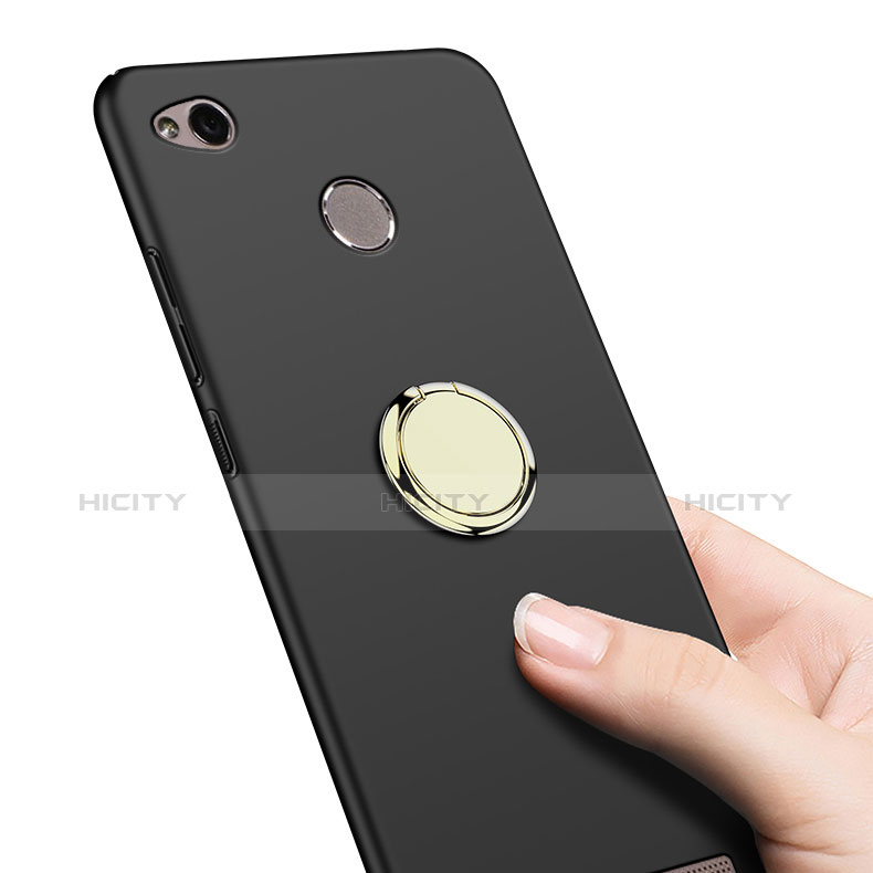 Funda Dura Plastico Rigida Mate con Anillo de dedo Soporte A02 para Xiaomi Redmi 3S Negro