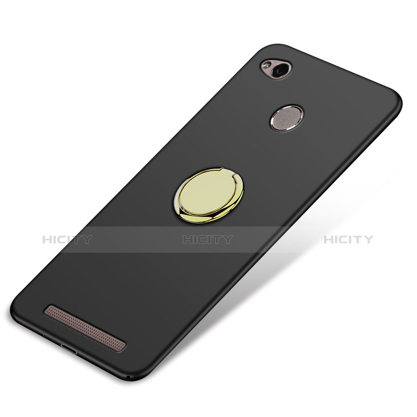 Funda Dura Plastico Rigida Mate con Anillo de dedo Soporte A02 para Xiaomi Redmi 3S Negro