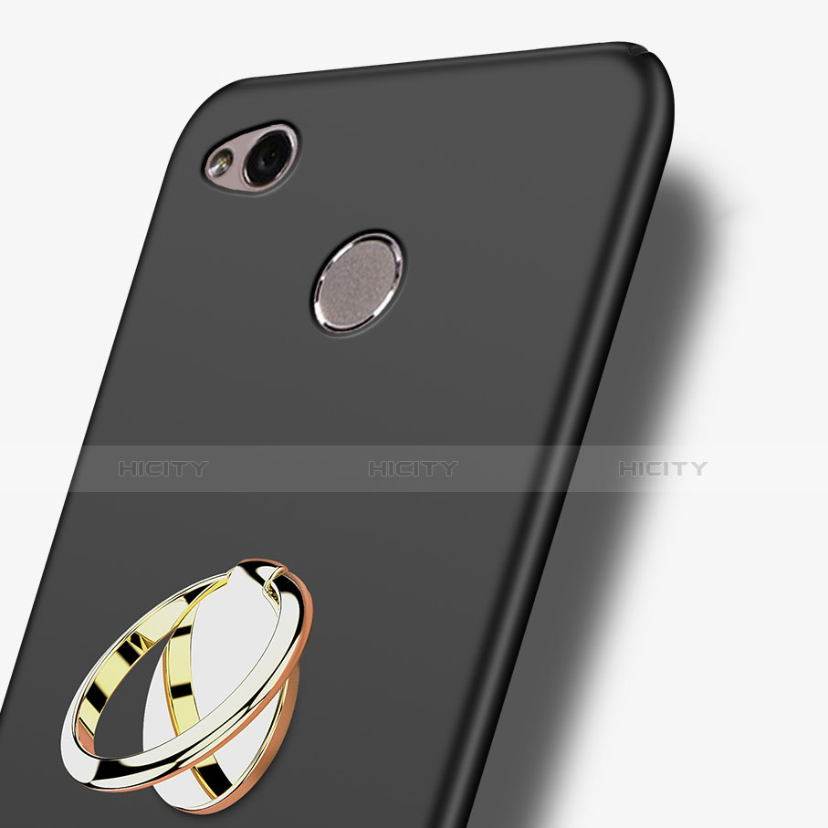 Funda Dura Plastico Rigida Mate con Anillo de dedo Soporte A02 para Xiaomi Redmi 3S Negro