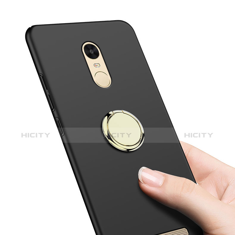 Funda Dura Plastico Rigida Mate con Anillo de dedo Soporte A02 para Xiaomi Redmi Note 3 Pro Negro