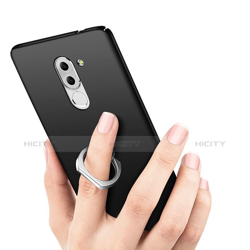 Funda Dura Plastico Rigida Mate con Anillo de dedo Soporte A03 para Huawei Honor 6X Negro