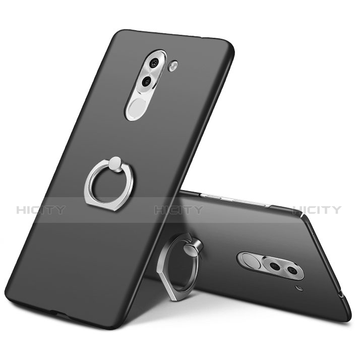 Funda Dura Plastico Rigida Mate con Anillo de dedo Soporte A03 para Huawei Honor 6X Negro