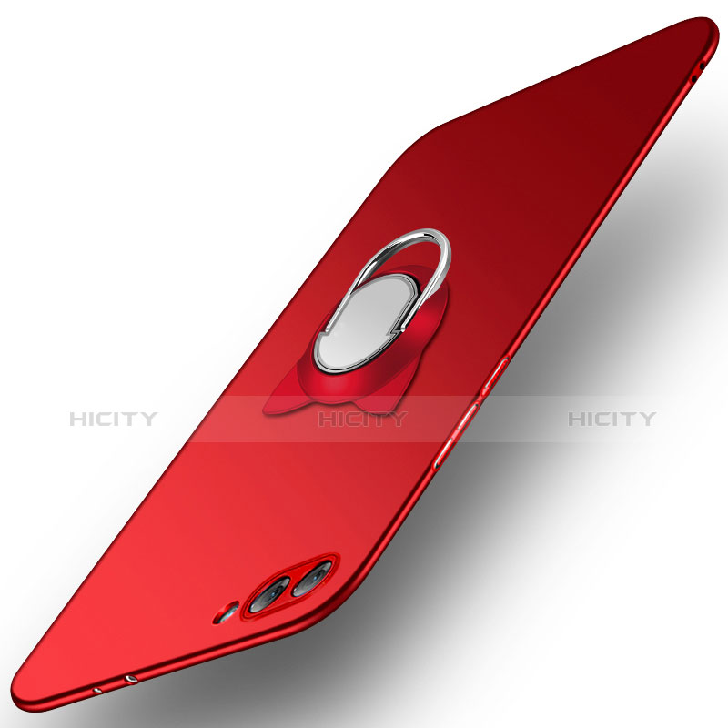 Funda Dura Plastico Rigida Mate con Anillo de dedo Soporte A03 para Huawei Honor V10 Rojo