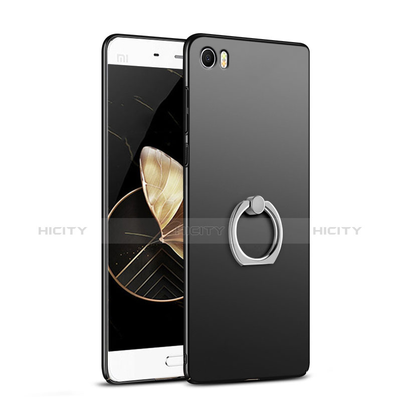Funda Dura Plastico Rigida Mate con Anillo de dedo Soporte A03 para Xiaomi Mi 5 Negro