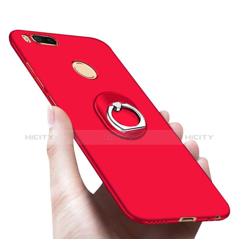 Funda Dura Plastico Rigida Mate con Anillo de dedo Soporte A03 para Xiaomi Mi 5X Rojo