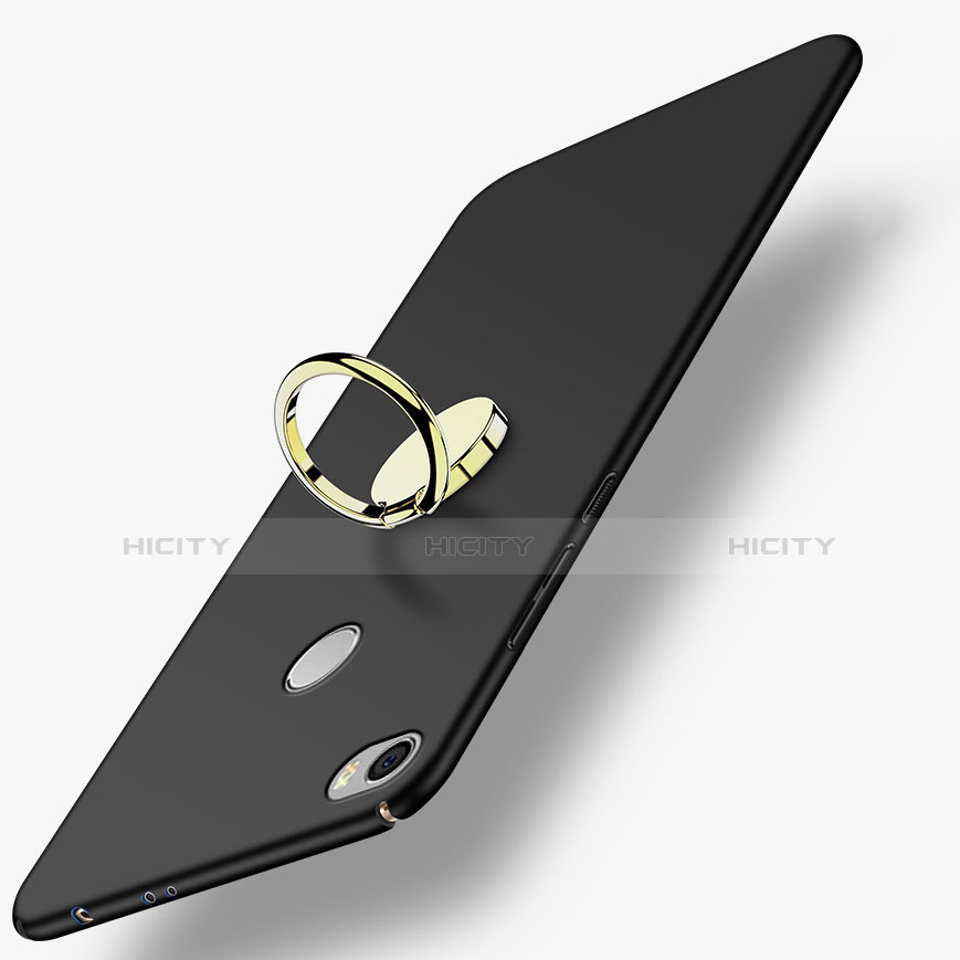Funda Dura Plastico Rigida Mate con Anillo de dedo Soporte A03 para Xiaomi Mi Max Negro
