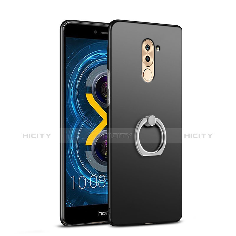 Funda Dura Plastico Rigida Mate con Anillo de dedo Soporte A04 para Huawei Honor 6X Negro