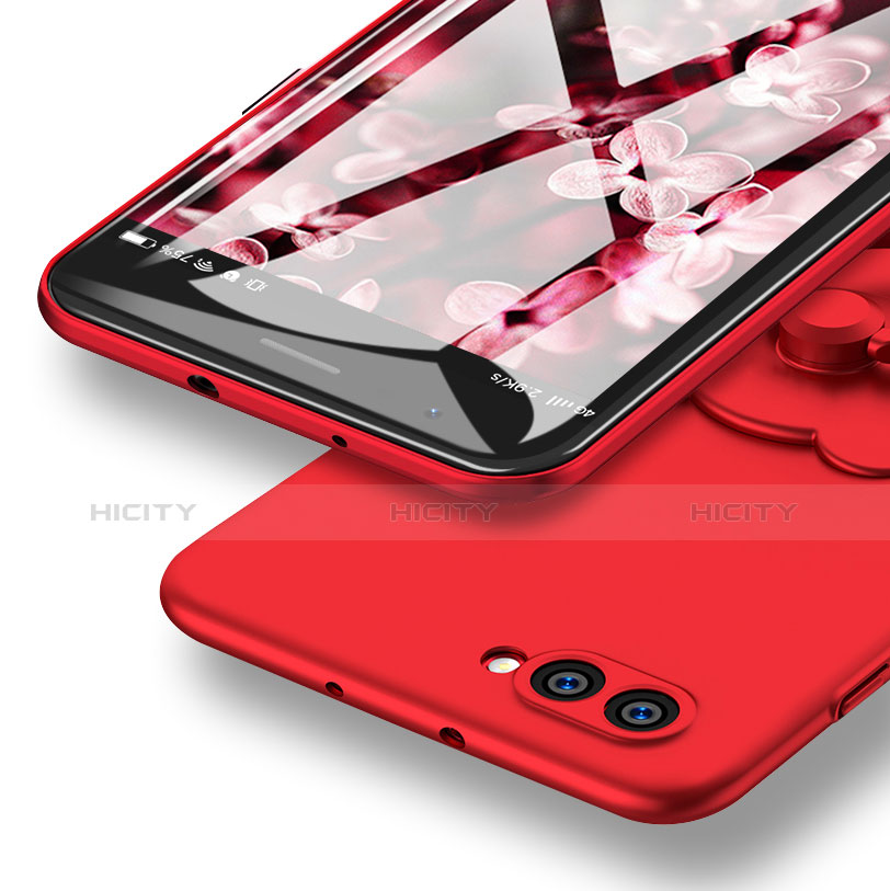 Funda Dura Plastico Rigida Mate con Anillo de dedo Soporte A04 para Huawei Honor V10 Rojo