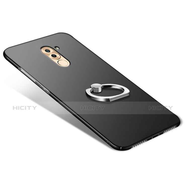 Funda Dura Plastico Rigida Mate con Anillo de dedo Soporte A04 para Huawei Mate 9 Lite Negro