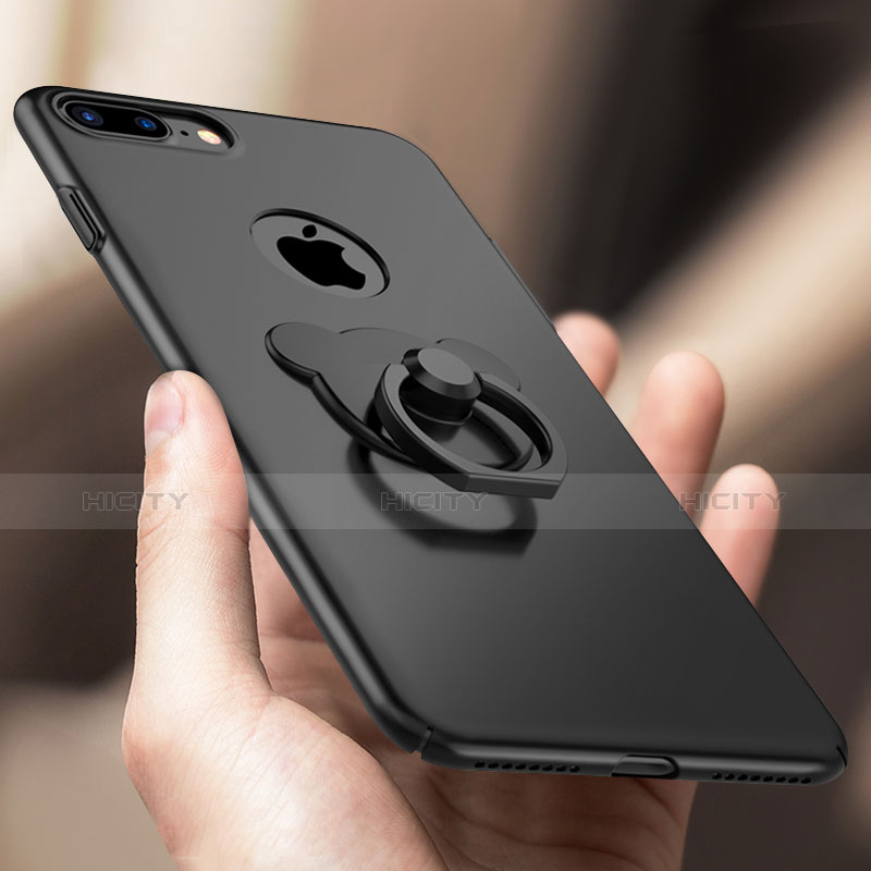 Funda Dura Plastico Rigida Mate con Anillo de dedo Soporte A06 para Apple iPhone 8 Plus Negro