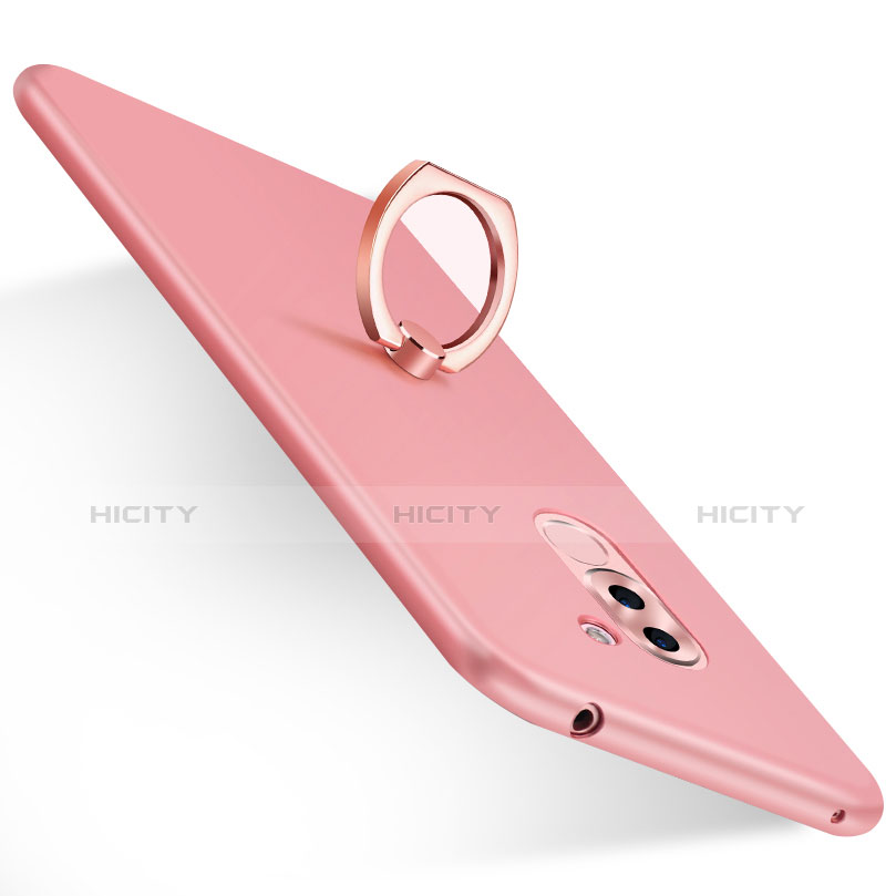 Funda Dura Plastico Rigida Mate con Anillo de dedo Soporte A06 para Huawei Honor 6X Pro Rosa