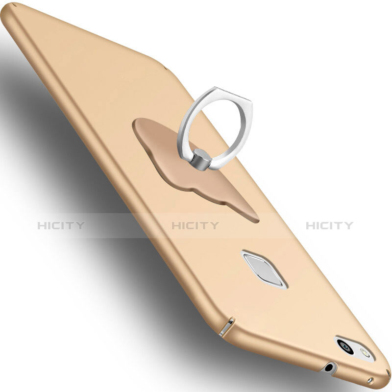 Funda Dura Plastico Rigida Mate con Anillo de dedo Soporte C01 para Huawei P10 Lite Oro