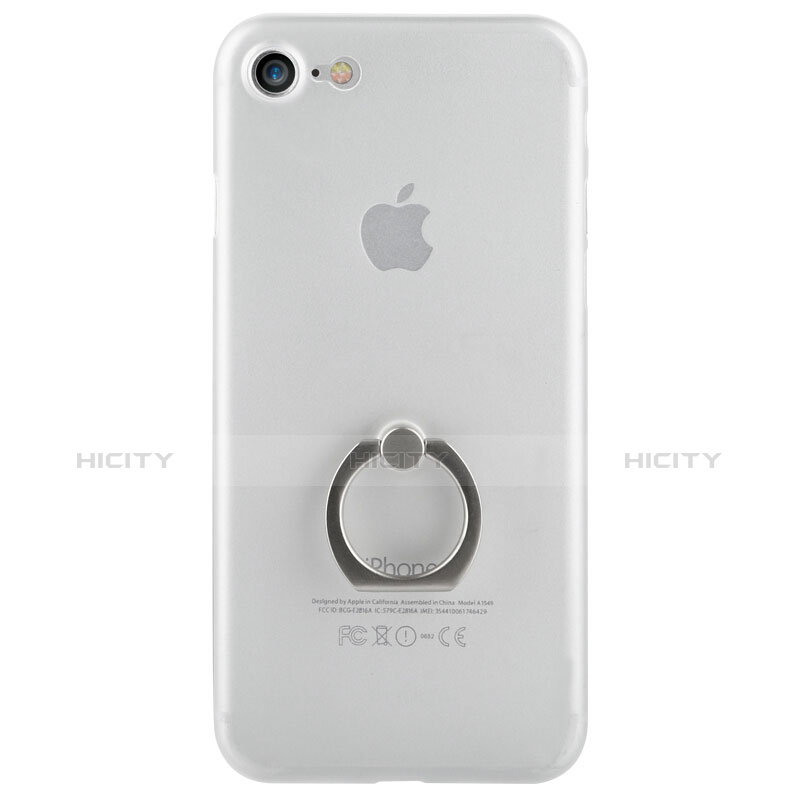 Funda Dura Plastico Rigida Mate con Anillo de dedo Soporte F01 para Apple iPhone 7 Blanco