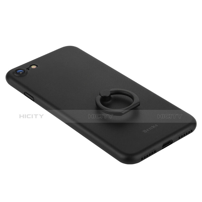 Funda Dura Plastico Rigida Mate con Anillo de dedo Soporte F01 para Apple iPhone 7 Negro