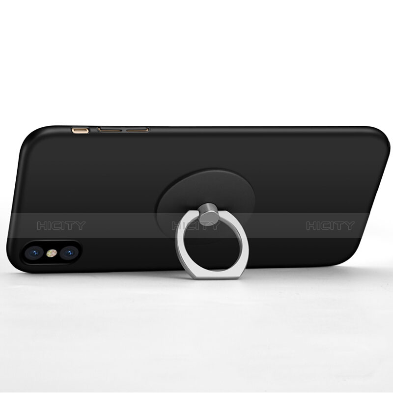 Funda Dura Plastico Rigida Mate con Anillo de dedo Soporte para Apple iPhone Xs Max Negro