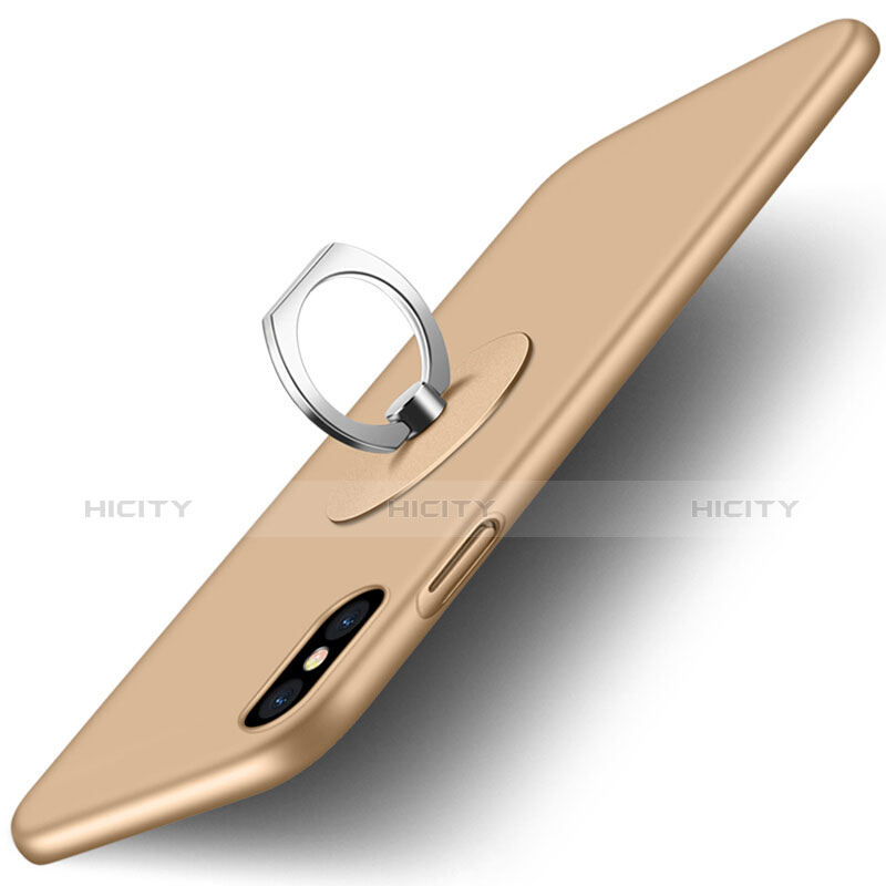 Funda Dura Plastico Rigida Mate con Anillo de dedo Soporte para Apple iPhone Xs Max Oro