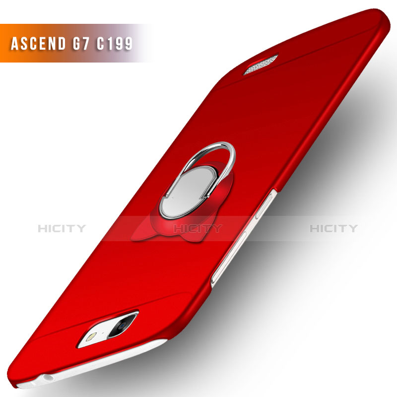 Funda Dura Plastico Rigida Mate con Anillo de dedo Soporte para Huawei Ascend G7 Rojo